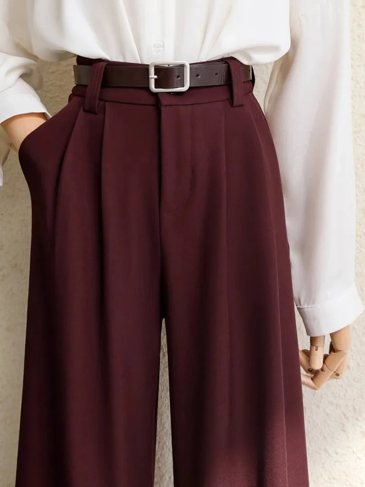 Spring 2025 New Burgundy Suits Pants for Women Office Lady Elegant