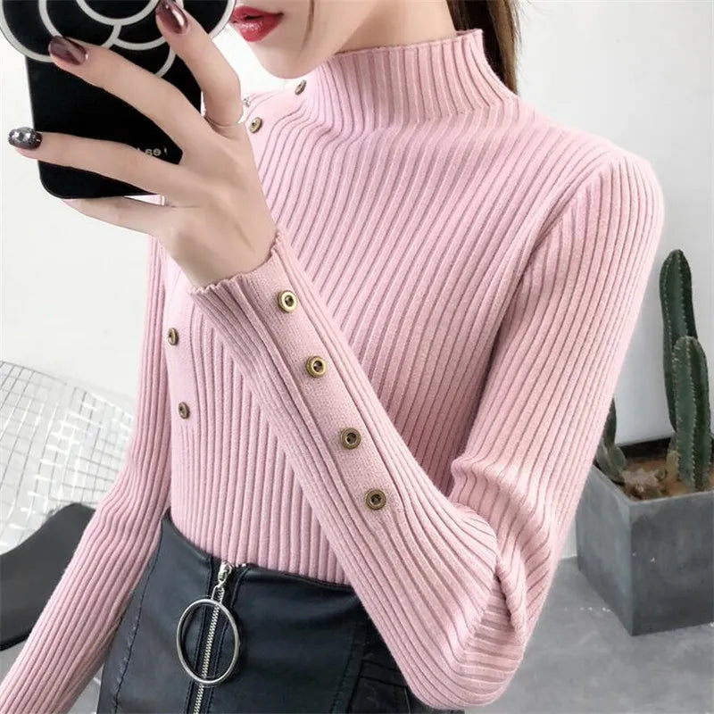 2023 Women Autumn Knitted Slim Sweaters Solid Knitted Female Cotton