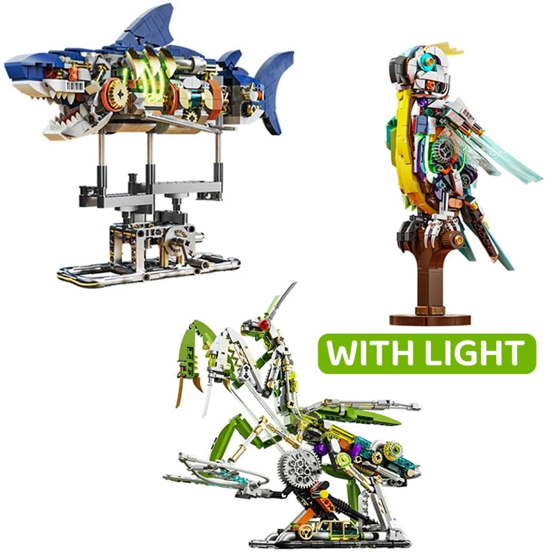 Technical Mechanical Shark Parrot Mantis Insect Sea Animal Life Set