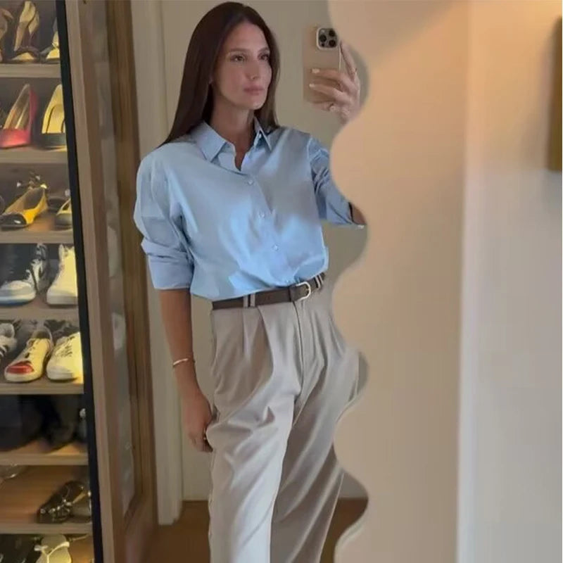 HXAO 2025 Woman Blouses Long Stripe Shirts Women Spring Summer Long