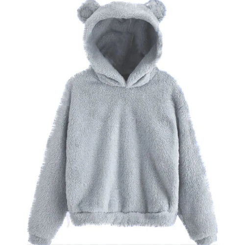 Winter Korean Fashion Bear Ears Cute Loose Hoodie Fluffy Hooded Warm