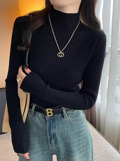 Chic Autumn Winter 2025 Pullovers Women Long Sleeve Casual Turtleneck