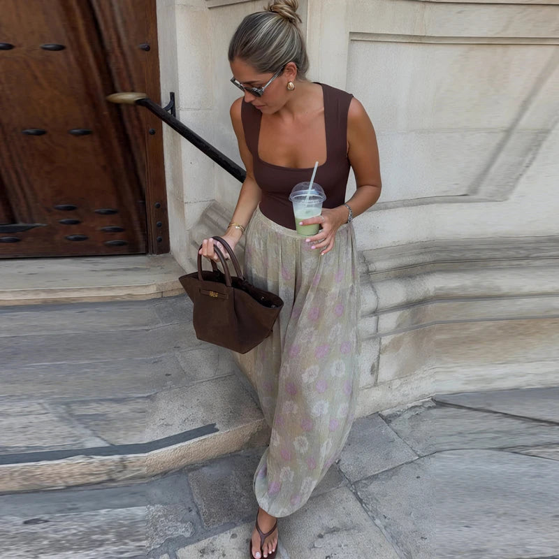 HXAO Women's Pants Print Baggy Pants Summer 2025 High Waist Lantern