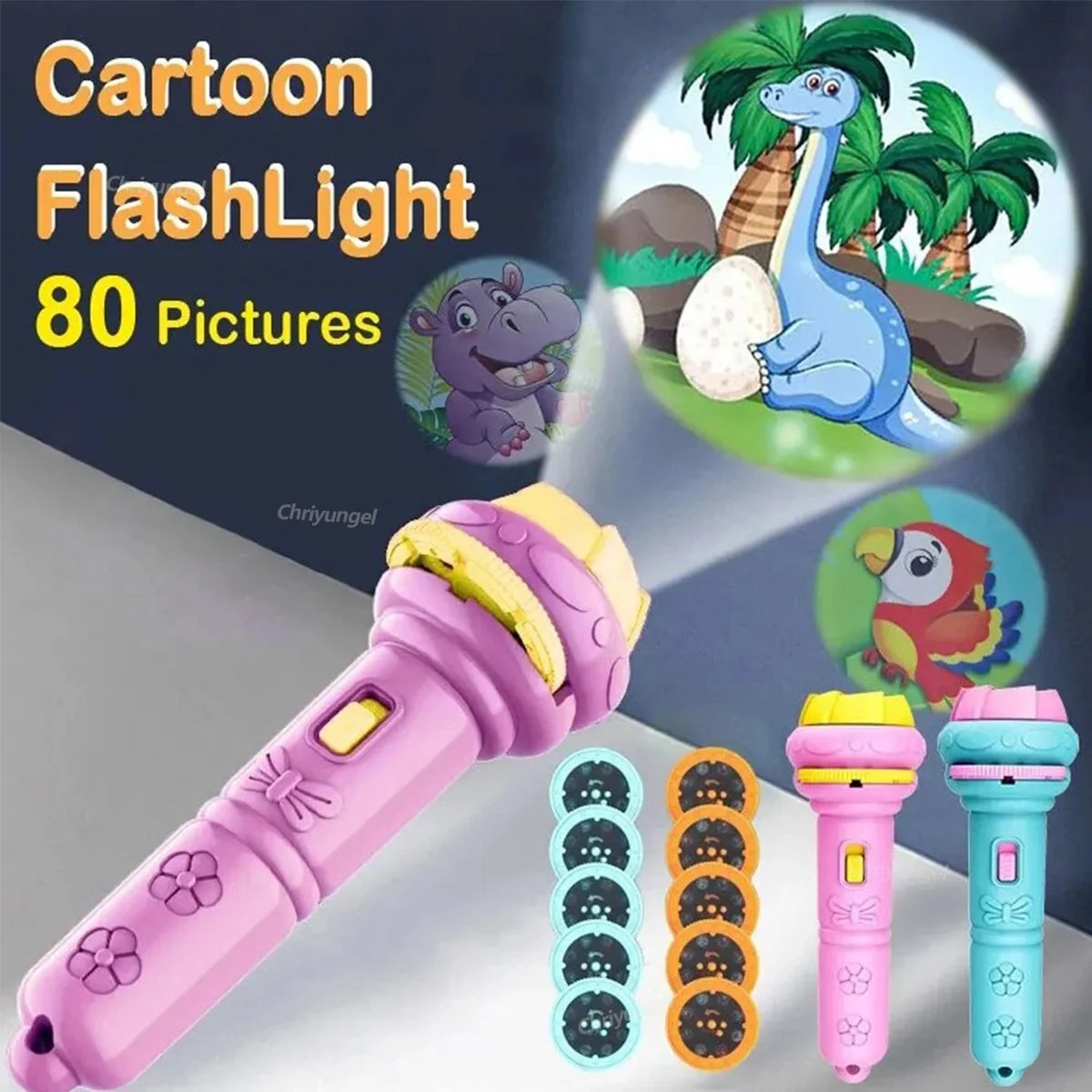 10 Cards Cartoon Projection Flashlight 80 Patterns Creative Children