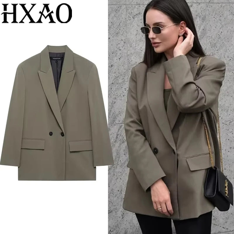 HXAO Women's Black Blazer New In Jackets Office Casual Long Blazer