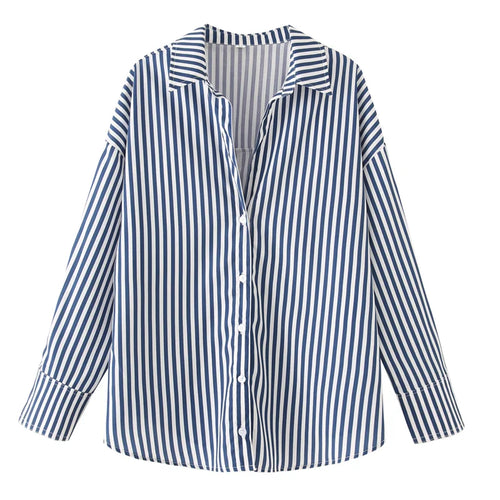 HXAO 2025 Woman Blouses Long Stripe Shirts Women Spring Summer Long