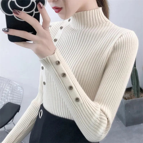 2023 Women Autumn Knitted Slim Sweaters Solid Knitted Female Cotton