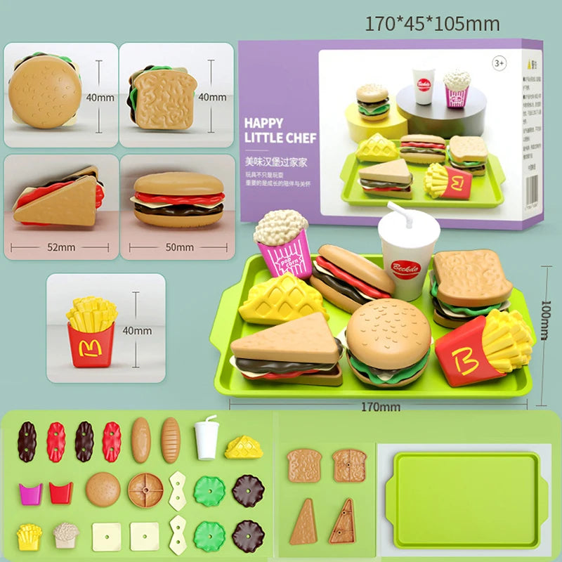 Children Hamburger Pretend Play Cooking Toys Set Mini Simulation Food
