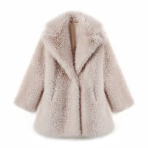Lapels Faux Fur Coat Women 2024 Winter Brand Designer Fluffy Fox Fur