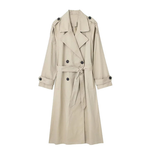 Willshela Women Fashion With Belt Solid Double Breasted Trench Vintage