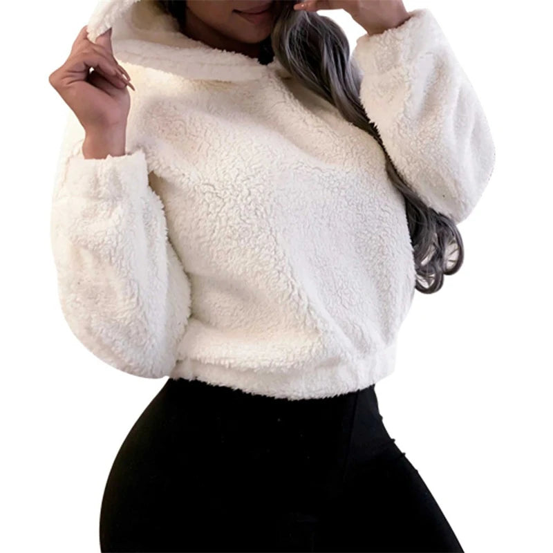 Winter Korean Fashion Bear Ears Cute Loose Hoodie Fluffy Hooded Warm