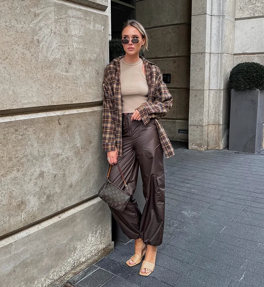 Spring Autumn Vintage Plaid Checkered Shirt Women's Long Sleeve Blouse