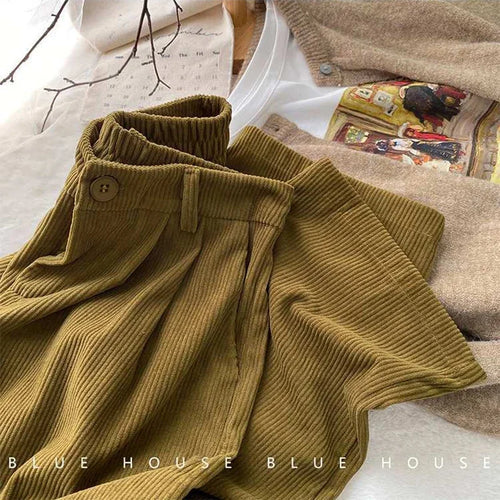 Vintage High Waist Corduroy Pants Women Spring Fall Straight Causal