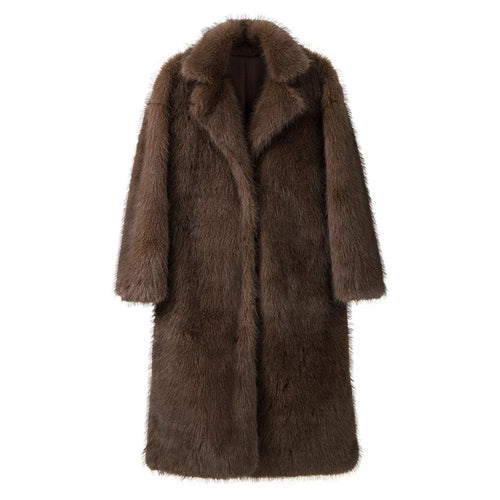 Neo Mint Vintage Luxury Long Faux Fox Fur Coat Women 2024 Winter Warm