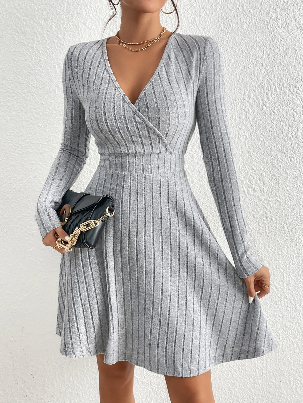 New for autumn/Winter 2024 Women Knit Slim Sexy Bodycon Dress V-Neck
