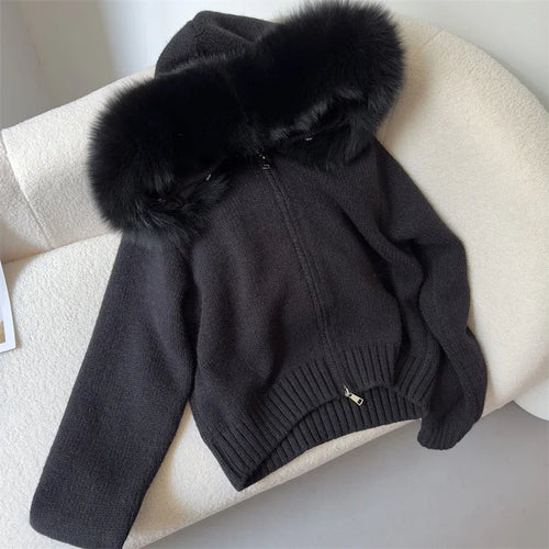 2024 Fashion Autumn Winter Casual Hooded Real Fox Fur Collar Fashion