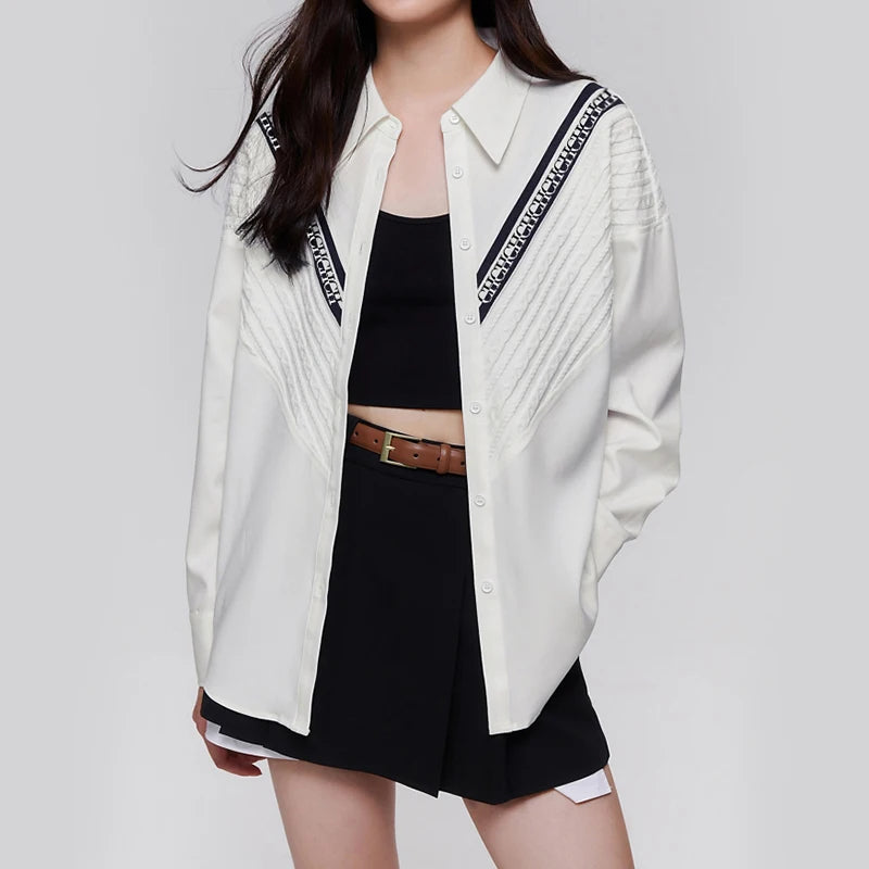 CHCH Women's Blouse Knitted Patchwork Striped Blouse Casual Fashion