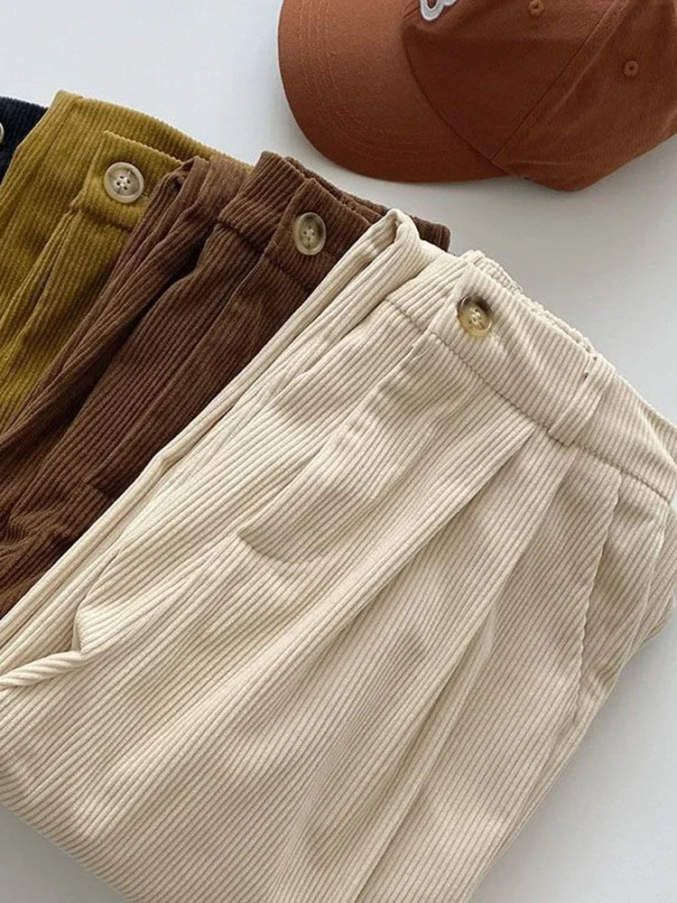 Vintage High Waist Corduroy Pants Women Spring Fall Straight Causal