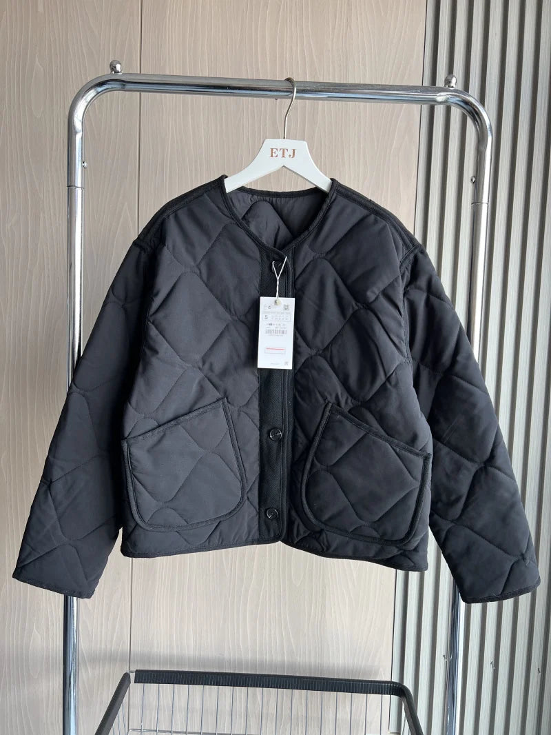 ETJ 2025 TRAF Spring new women's vintage crewneck quilted