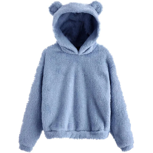Winter Korean Fashion Bear Ears Cute Loose Hoodie Fluffy Hooded Warm