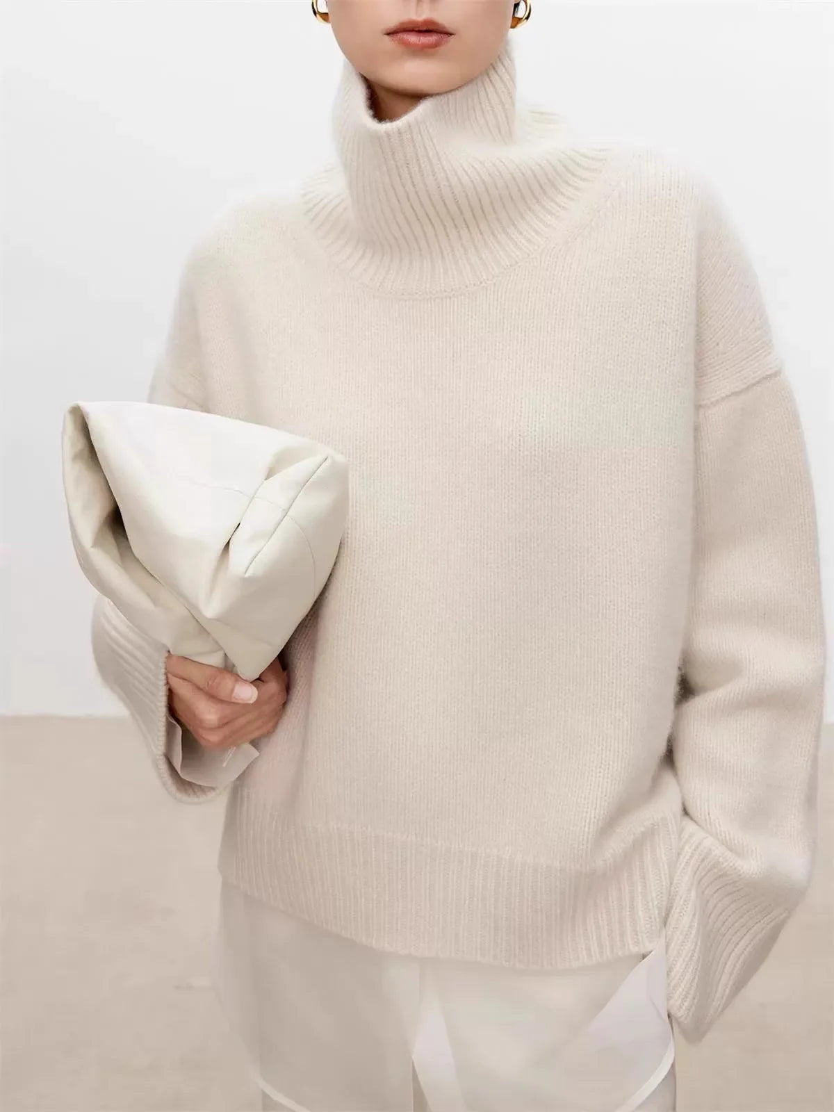 Thickened turtleneck 100% pure cashmere sweater women's loose lazy
