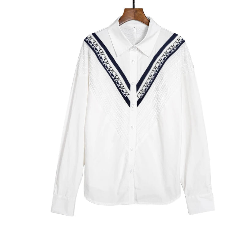 CHCH Women's Blouse Knitted Patchwork Striped Blouse Casual Fashion