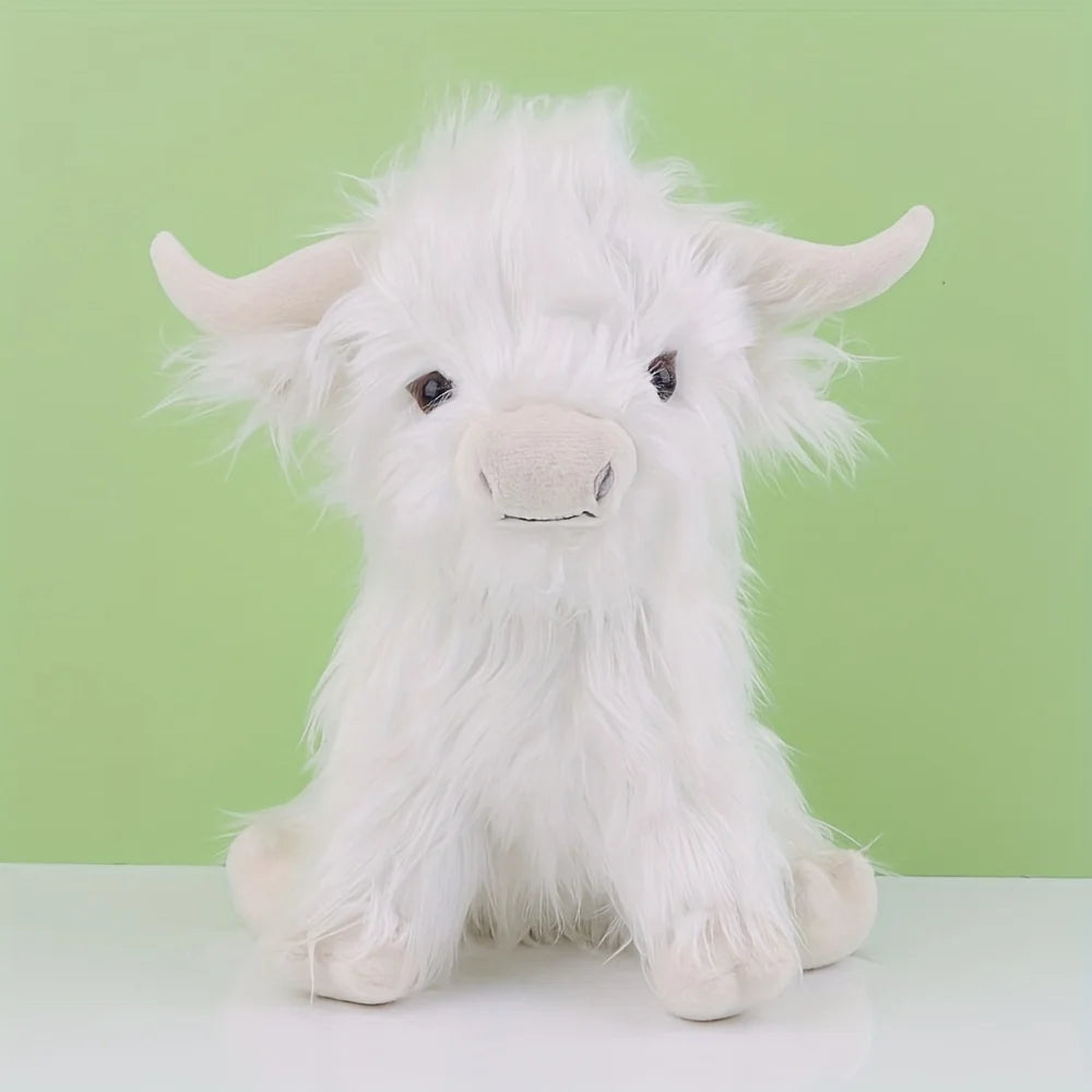 30cm Simulation Kyloe Cream Highland Cow Animal Plush Doll Soft