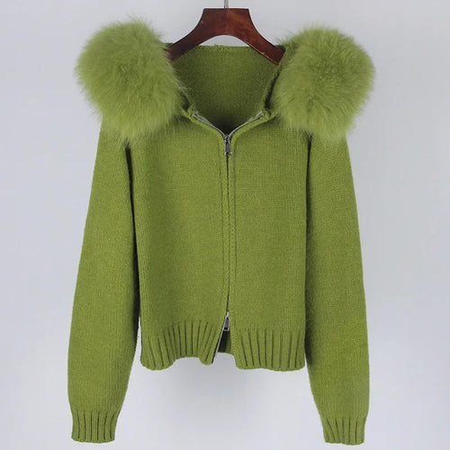 2024 Fashion Autumn Winter Casual Hooded Real Fox Fur Collar Fashion