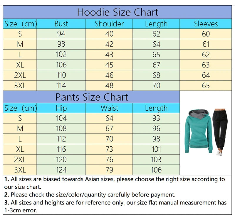 Woman Tracksuit Two Piece Set Winter Warm Hoodies+Pants Pullovers