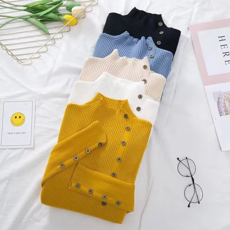 2023 Women Autumn Knitted Slim Sweaters Solid Knitted Female Cotton