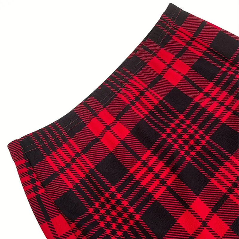 Plaid Skirt Sexy Micro Skirt Offiece Lady Red Green Elegant Pencil