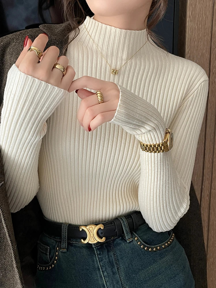Chic Autumn Winter 2025 Pullovers Women Long Sleeve Casual Turtleneck
