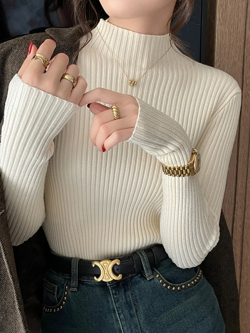 Chic Autumn Winter 2025 Pullovers Women Long Sleeve Casual Turtleneck