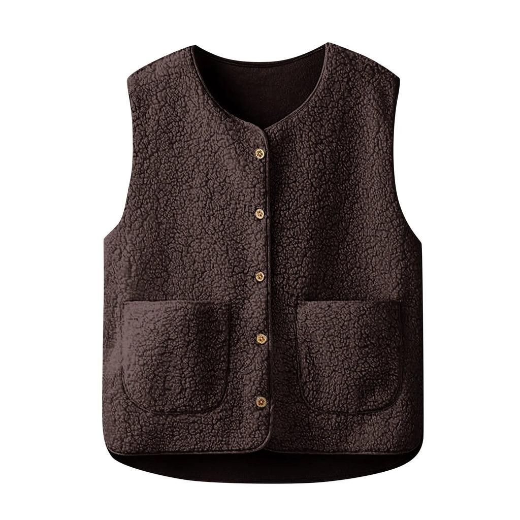 Women'S Teddy Fleece Vest Autumn Thin Vest Sleeveless Coat Plain Plush