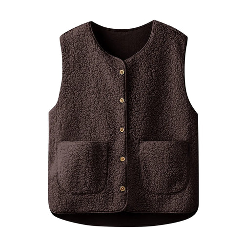 Women'S Teddy Fleece Vest Autumn Thin Vest Sleeveless Coat Plain Plush