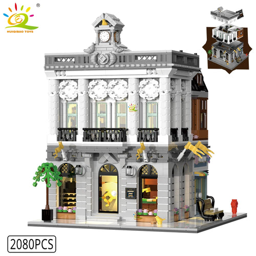 HUIQIBAO Toys MOC City Corner Coffee Shop Architecture Style Street