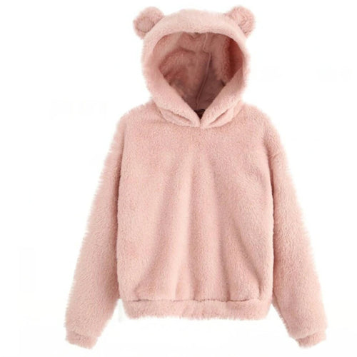 Winter Korean Fashion Bear Ears Cute Loose Hoodie Fluffy Hooded Warm
