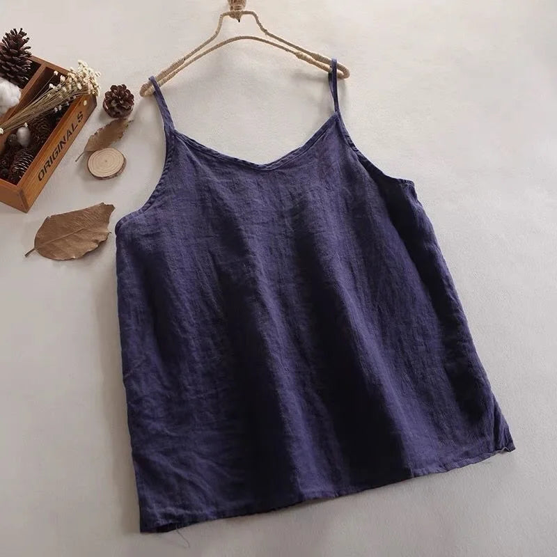 Summer Simple All-match Top Loose Thin Camisole Solid V-neck Vest