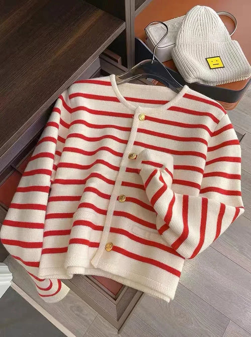 AOSSVIAO New 2025 Women Spring Autumn Sweaters O-neck Stripe Knitted