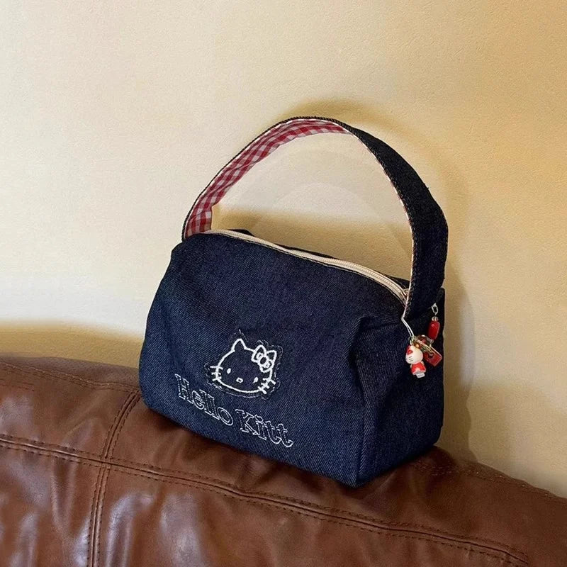 Hello Kitty Embroidery Cosmetic Bags Sanrio Anime Handbags Cartoon
