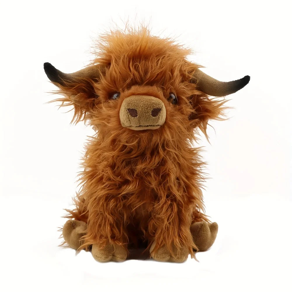 30cm Simulation Kyloe Cream Highland Cow Animal Plush Doll Soft