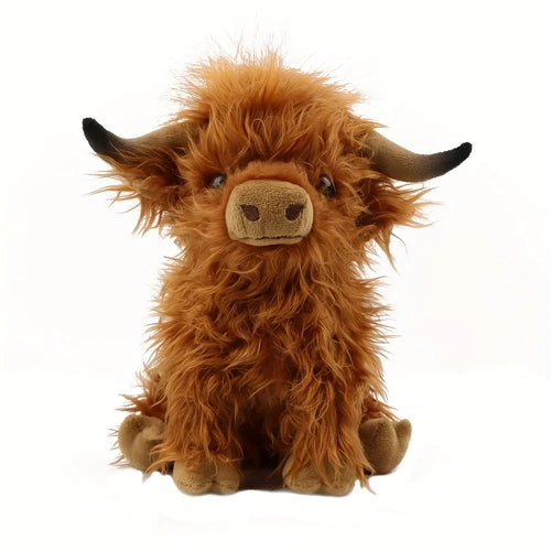 30cm Simulation Kyloe Cream Highland Cow Animal Plush Doll Soft