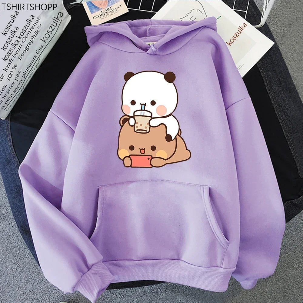 Bubu And Dudu Drink Bubble Tea Print Women Hoodie Kawaii Female