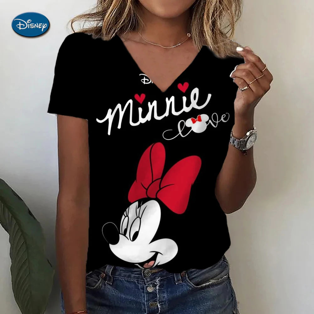 Women's T-shirts Disney Mickey Mouse 3D print New V-neck Short Sleeve
