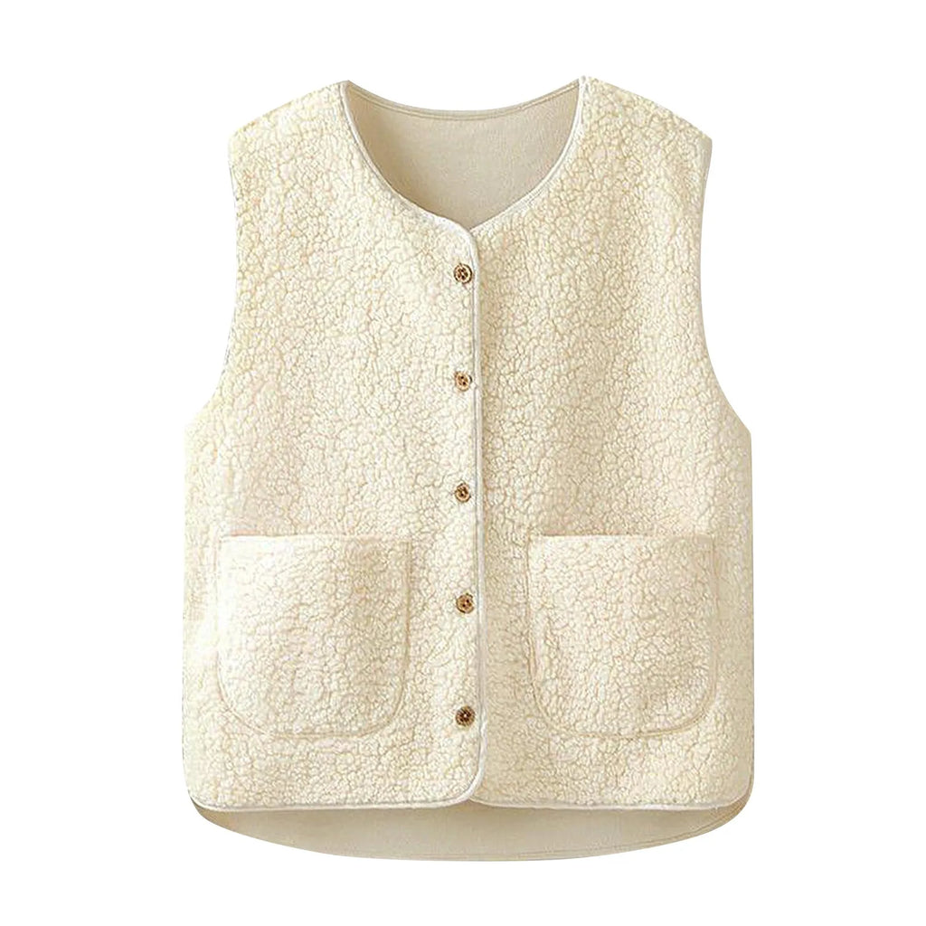 Women'S Teddy Fleece Vest Autumn Thin Vest Sleeveless Coat Plain Plush