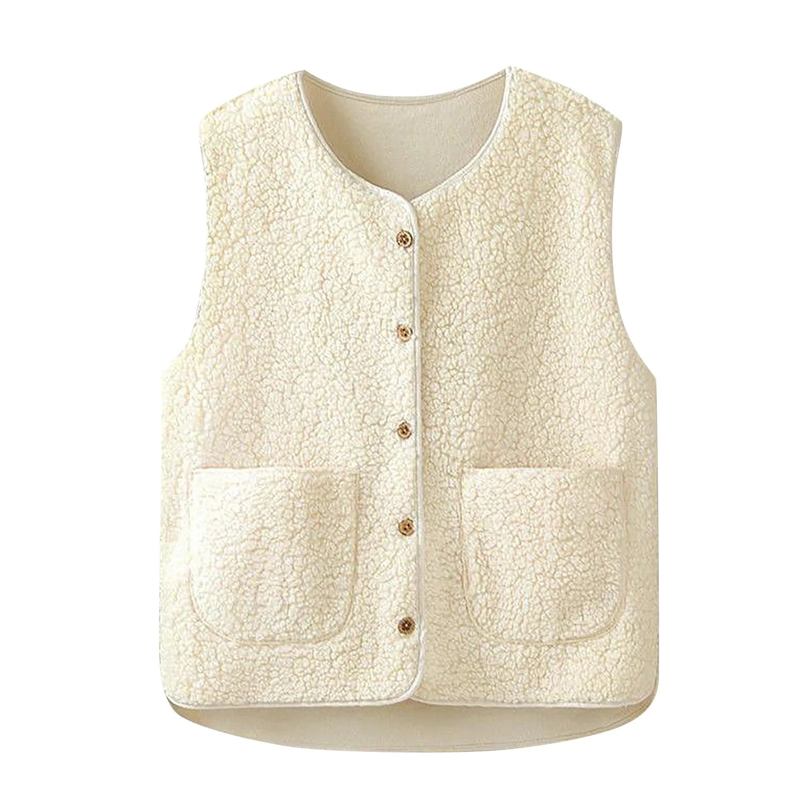 Women'S Teddy Fleece Vest Autumn Thin Vest Sleeveless Coat Plain Plush