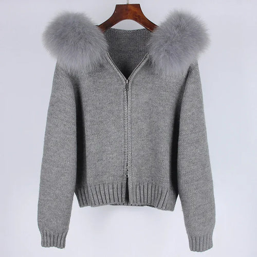 2024 Fashion Autumn Winter Casual Hooded Real Fox Fur Collar Fashion