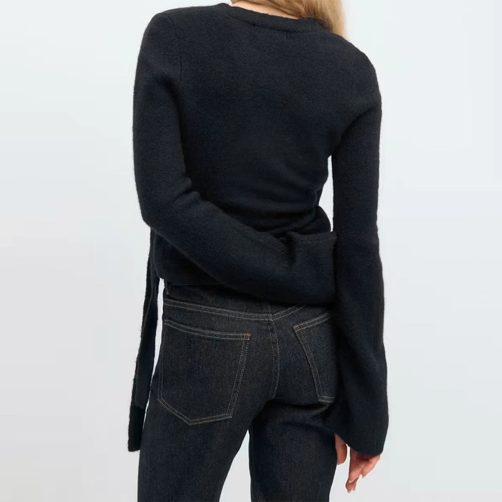 New Fashion Women Tie Front Wrap Cardigan Solid V Neck Long Sleeve Crop Knit Sweater Casual Fall Clothes Hot Sale S M L