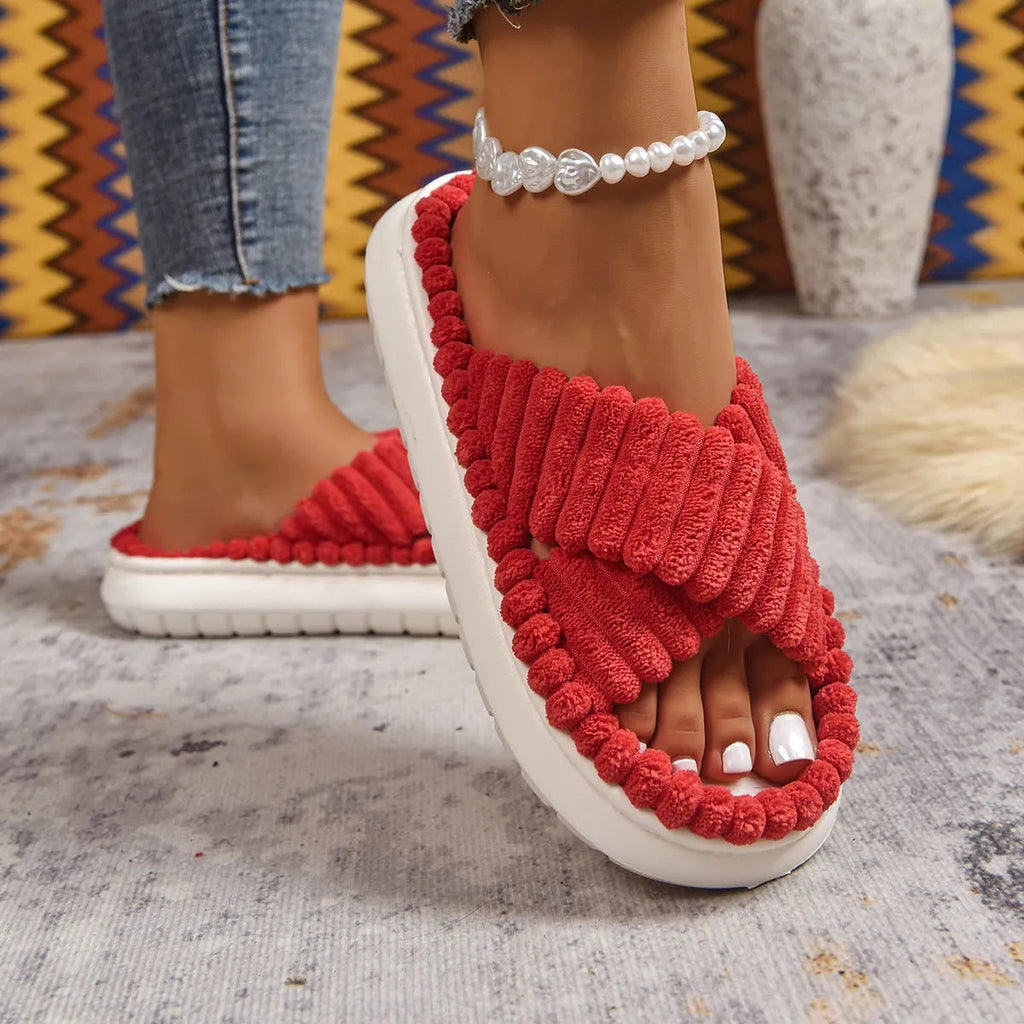 Crisscross Open Toe Platform Slippers