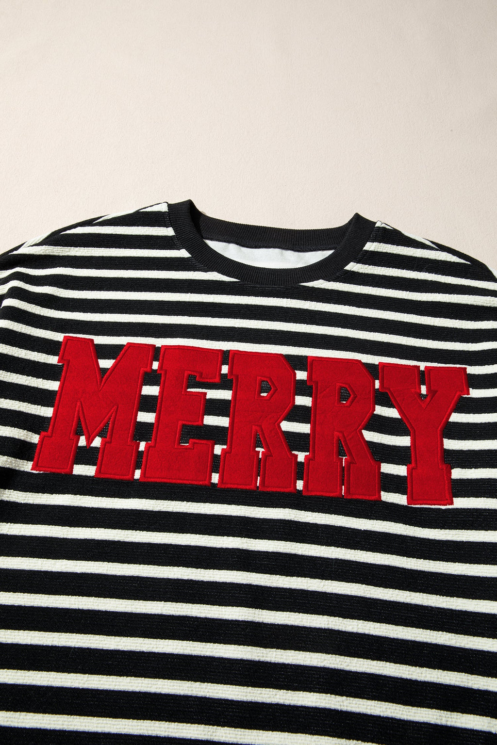 Christmas Stripe Contrast MERRY Drop Shoulder Sweatshirt